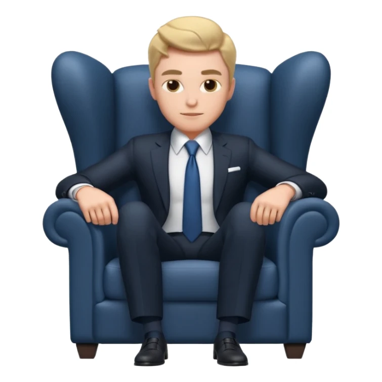 businessman sitting in an armchair, confident relaxed pose, formal suit and tie, professional corporate vibe, 3D cartoon style, mobile game icon style, clean background, no text, no watermark
 sticker