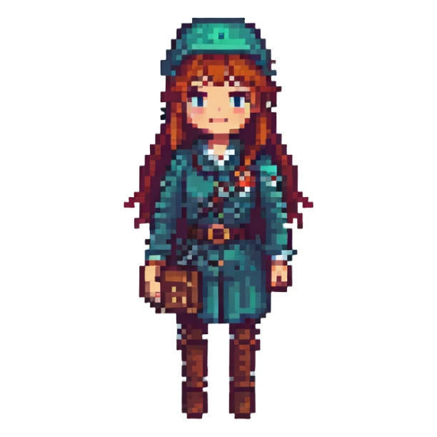 female recruiter, cute, retro 8-bit game style sticker