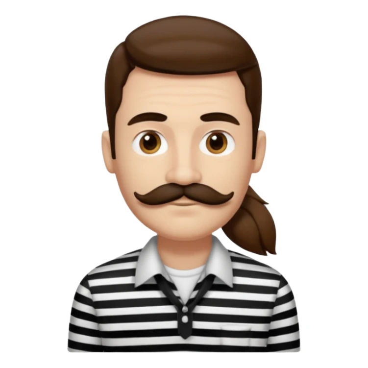 striped shirt with long hair and moustache sticker