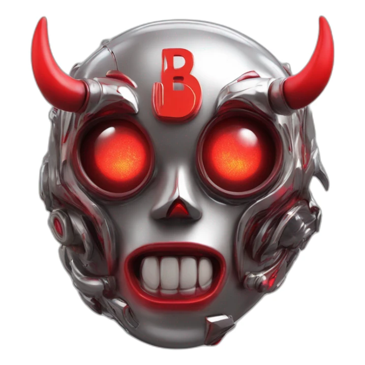 3d glitch chrome demon, red lazer eyes with letter B on the face, 3d, portrait sticker
