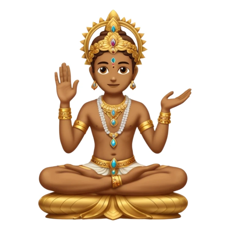 a golden statue of a Hindu deity seated in a cross legged posture with one hand in a blessing gesture, adorned with ornate jewelry�. The figure sits on a decorated pedestal, radiating a sacred and traditional aura�. sticker