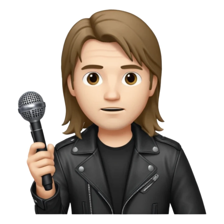 lether jacket log hair man holding microphone sticker
