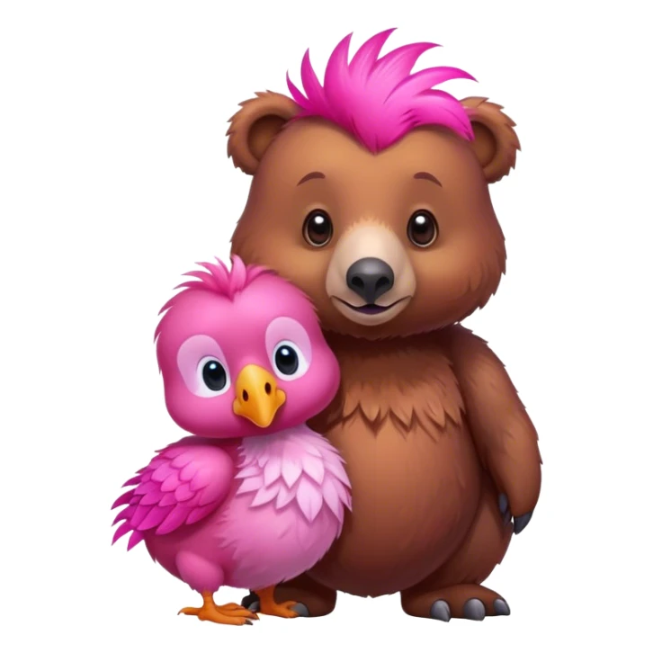A cute brown bear and a realistic cute pink dodo closely together sticker