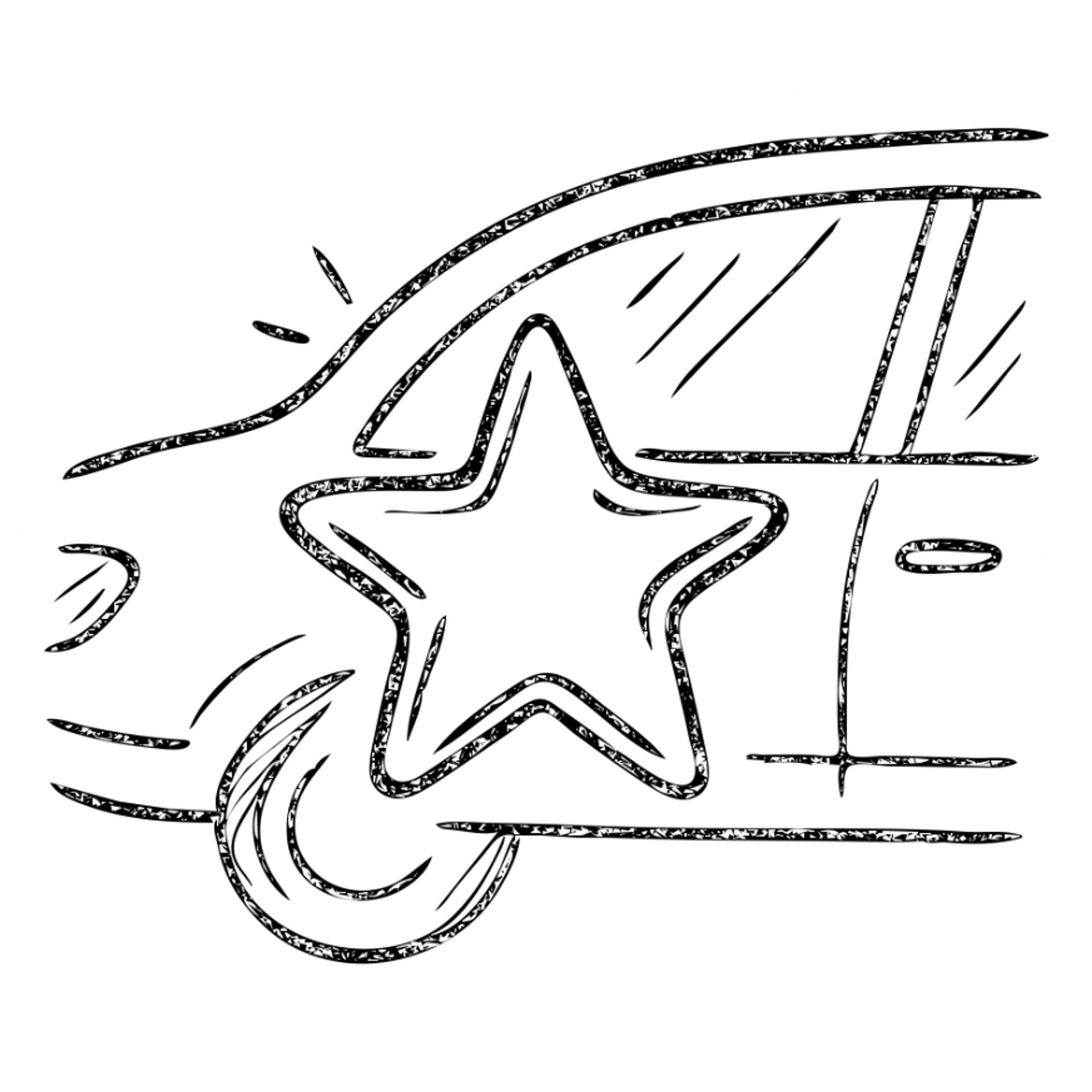 hand-drawn outlined icon of a small bright star on a glossy black car surface, subtle reflections, gold or silver details, clean and modern sticker