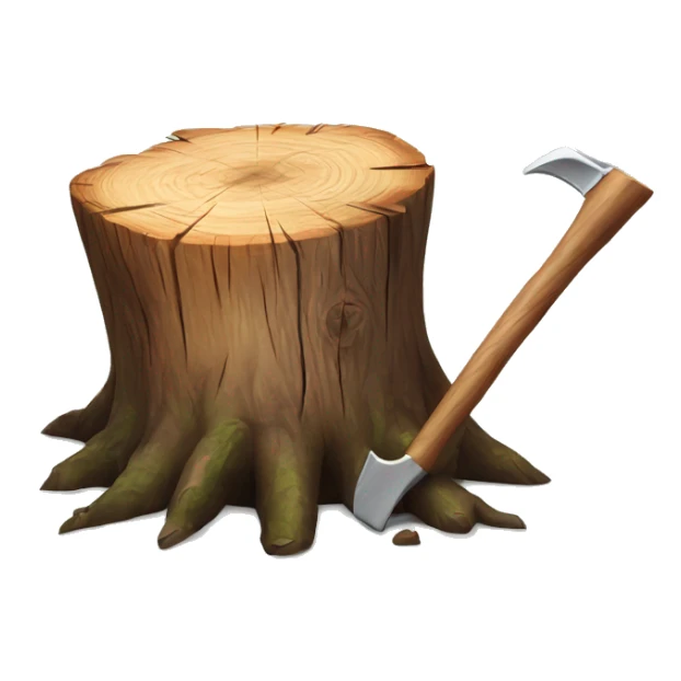 Realistic wood stump with axe sticking out of it sticker