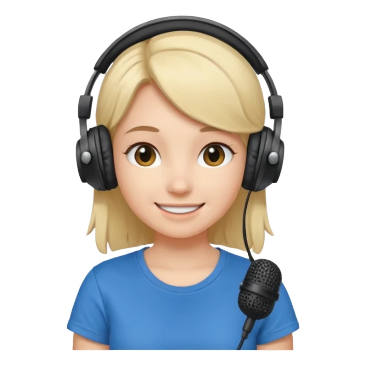 Female, shy, wearing headphone having mic, t-shirt 


 sticker