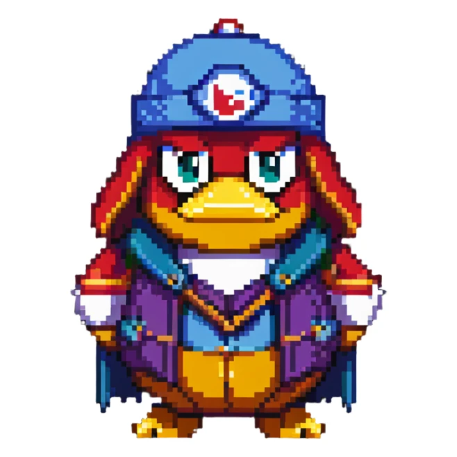 King Dedede from Kirby in detective attire, pixel art style sticker