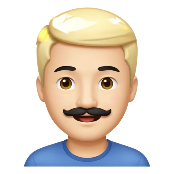 Asian man with a black mustache and short blond hair, emoji style, winking sticker