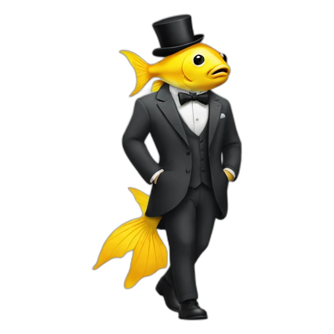 a yellow fish with a monocle and a smart suit walking  sticker