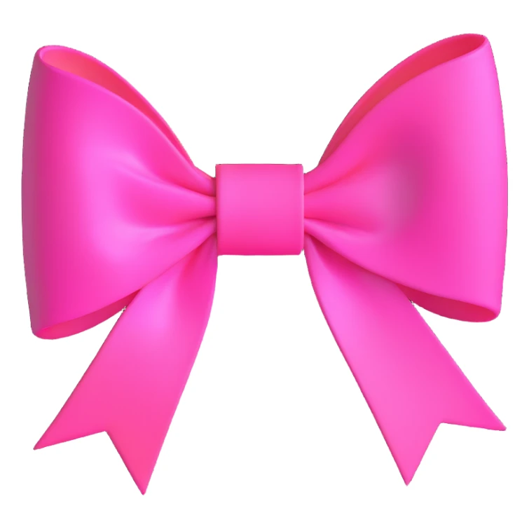 3D emoji style bow, neon pink, glowing effect sticker