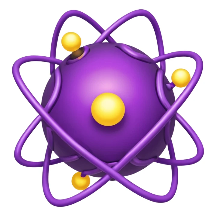 group of purple atoms linked to a central yellow nucleus, shiny effect sticker