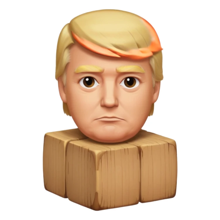donald trump but his head is square, like a wooden block sticker