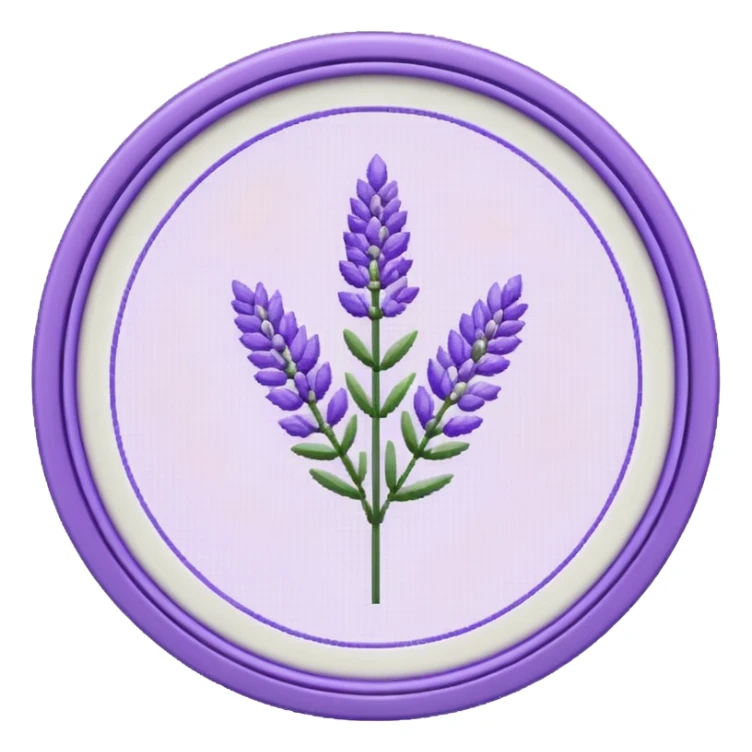 Pixelated Lavender inside a round pastel purple-whitish Cross stitch frame  sticker