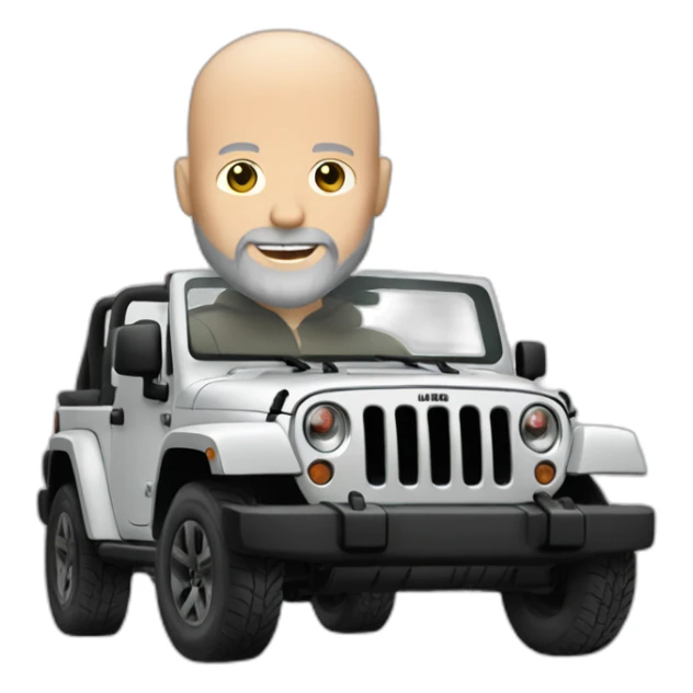 white bald man with beard riding grey Jeep jk sticker