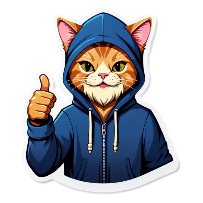Cat with beard and hoodie , thumbs up sticker