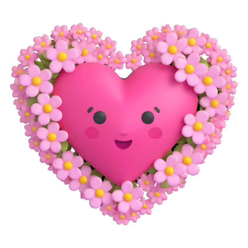 pink heart with sakura flowers, 3D emoji style, cute and smooth sticker