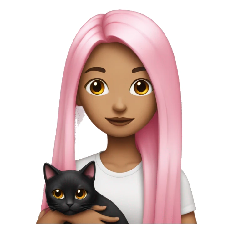 girl with black and pink long hair holding a black cat sticker