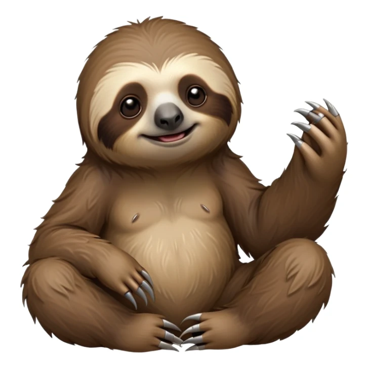 cinematic-sloth-realistic-full-body-sitting-emoji,-long-curved-claws-clinging,-thick-shaggy-brown-fur-slightly-ruffled,-head-tilted-dramatically,-slow-blinking-eyes-filled-with-serene-wisdom,-simplified-yet-realistic-focused-features,-highly-detailed,-glowing-with-an-almost-sarcastic-glow sticker