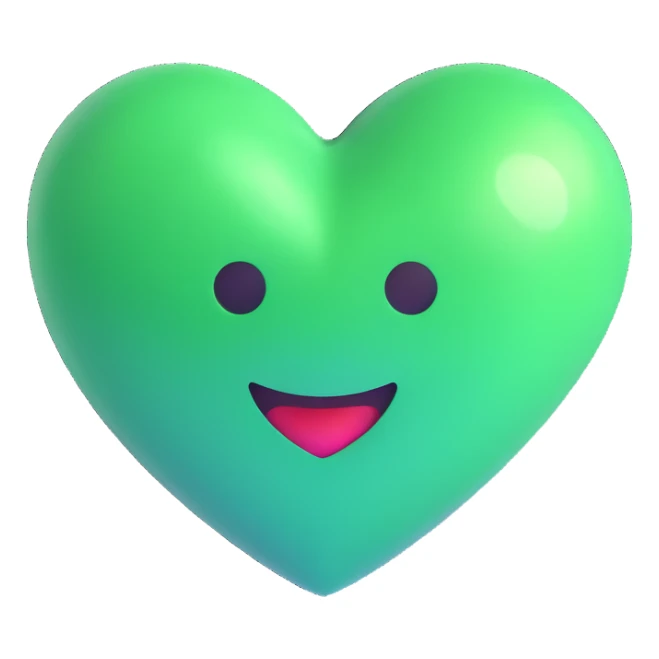shiny and bold green heart 3D emoji style sticker