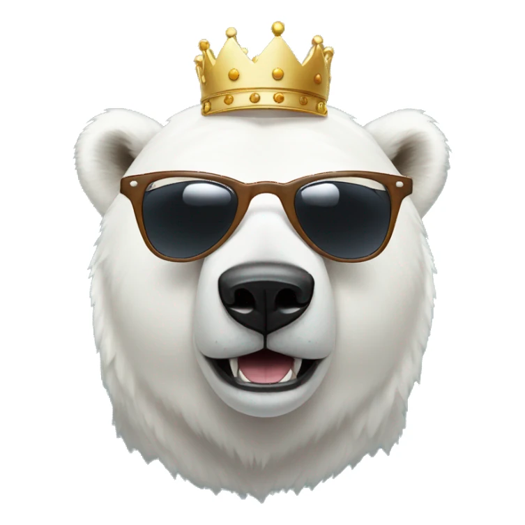 polar bear, cute emoji face, looking forward, remix dj, wearing cool sunglasses and over ear headphones and a fun crown sticker