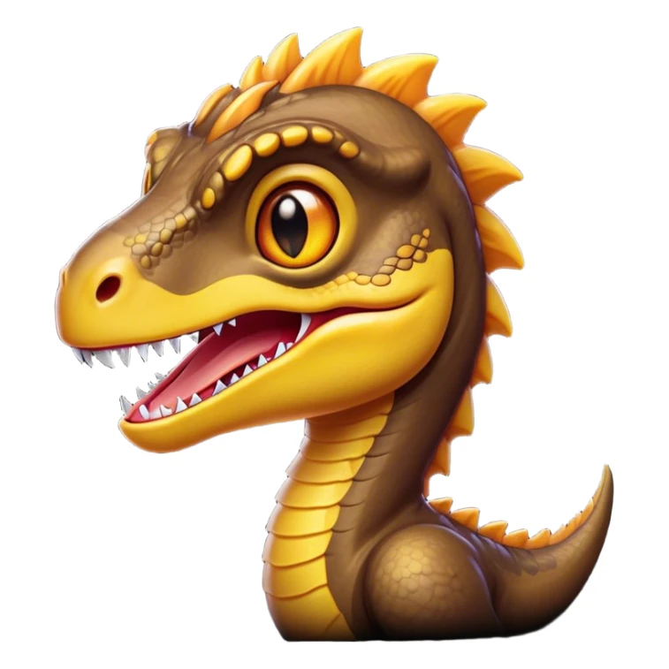 Cinematic Cute Velociraptor Portrait Emoji, Head tilted playfully with a mischievous grin, featuring a compact, agile form with bright, sparkling eyes and a slightly curved snout full of playful charm, Simplified yet irresistibly adorable features, highly detailed, glowing with a warm, inviting prehistoric glow, high shine, affectionate and lively, stylized with a touch of whimsical dinosaur mischief, soft glowing outline, capturing the essence of a mischievous yet endearing Velociraptor that seems as if it could dart out of the screen into your arms! sticker