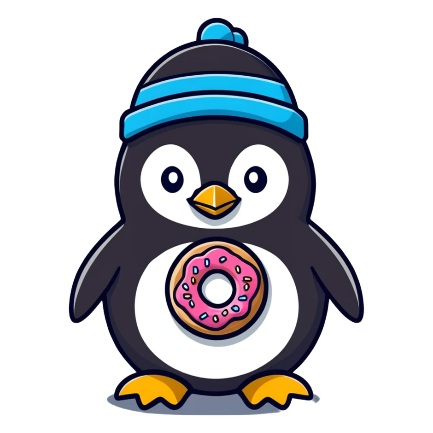 penguin with a cute hat and a donut in hand sticker
