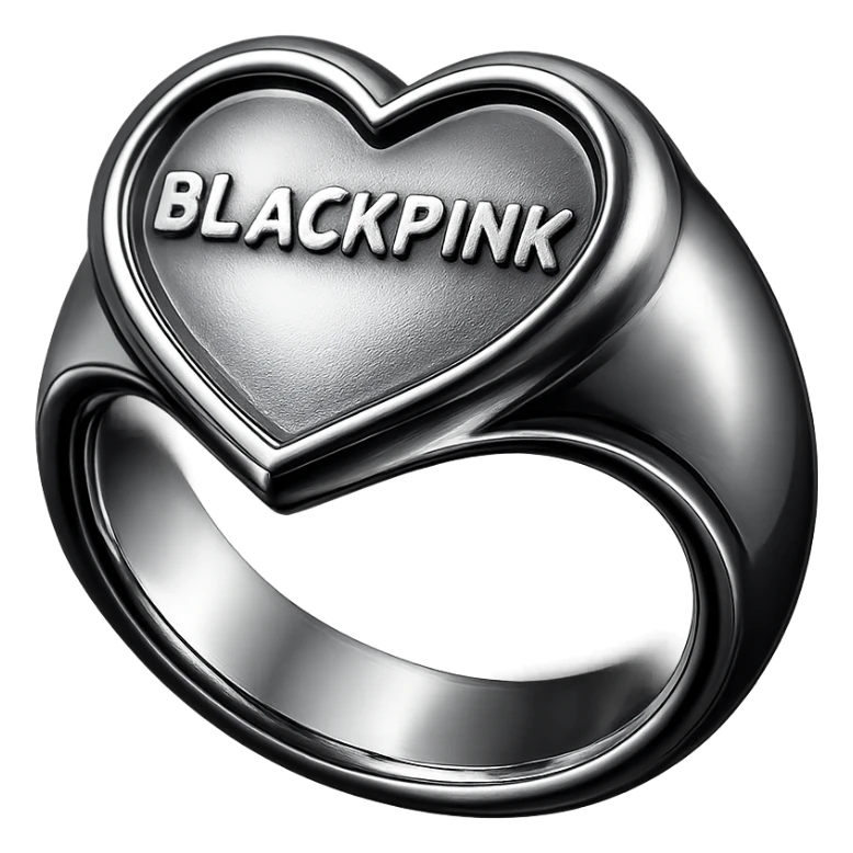 BLACKPINK-inspired wearable object, ring or earring or pendant, black and pink colors, shiny and futuristic, chrome style sticker