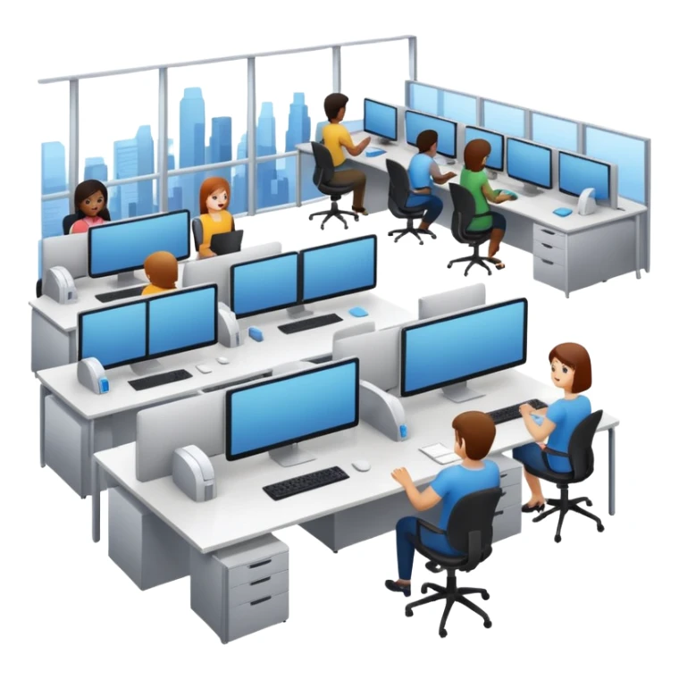 oficina moderna llena de empleados trabajando sticker