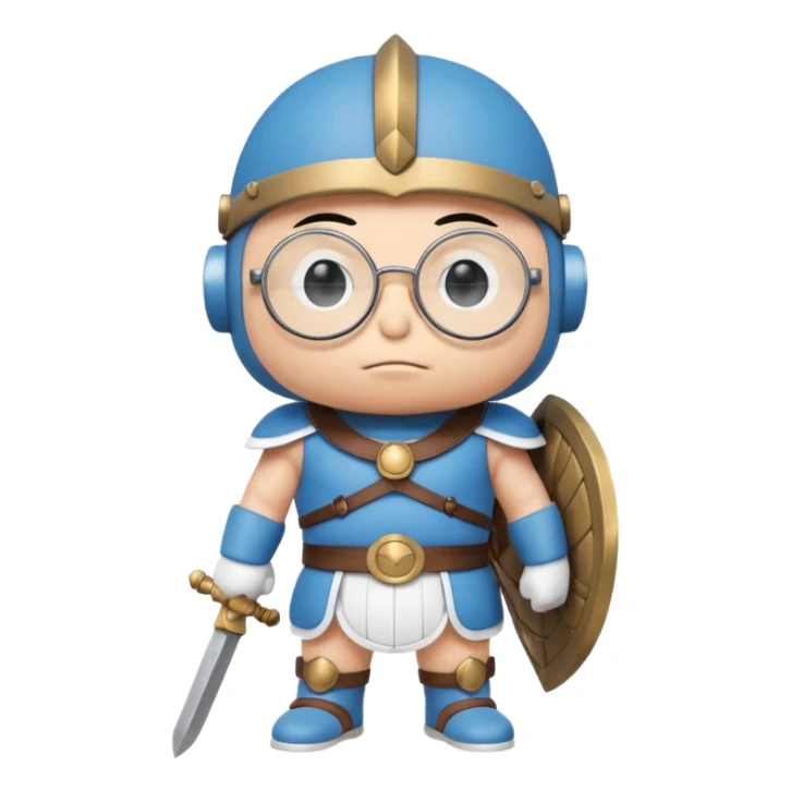 Doraemon, wearing gladiator cloth, big round glassed sticker