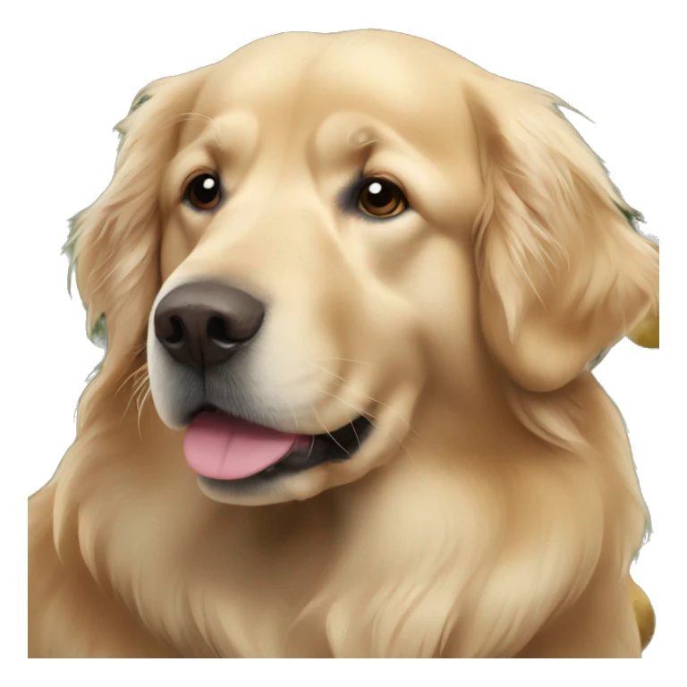 elderly golden retriever next to a christmas tree sticker