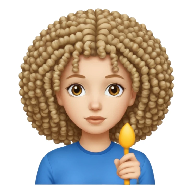 white girl with curly afro and blue shirt sticker