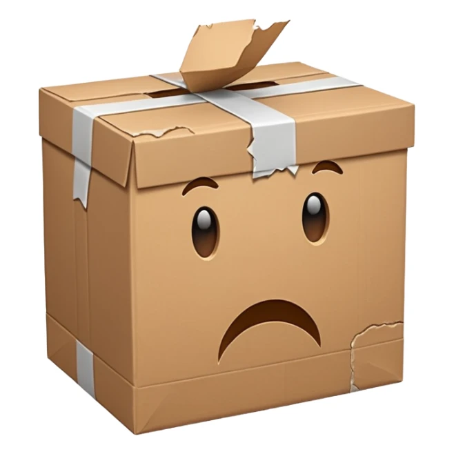 Generate a realistic emoji-style of a package being damaged sticker