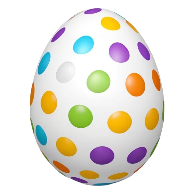 3D emoji of an Easter egg with a smooth surface, featuring colorful polka dots in various sizes, and a glossy finish in emoji style. sticker