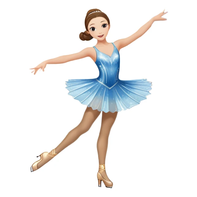 An icon featuring a graceful figure skater performing a spin on the ice. The background includes a grand ice rink palace with shining spotlights and cheering spectators in the stands. Transparent background highlights the elegance and artistry of figure skating sticker