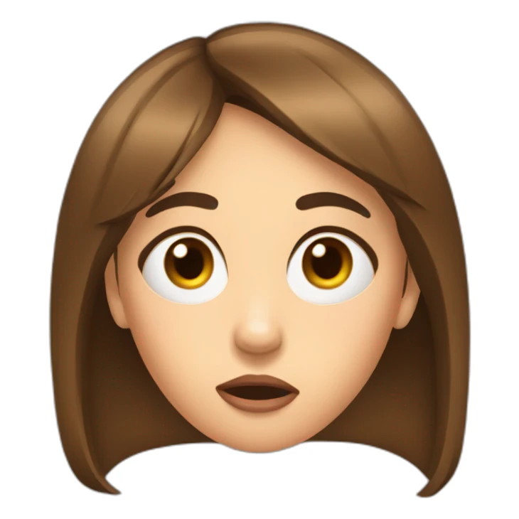 girl with large forehead with brown hair and straight bangs making a shocked expression sticker