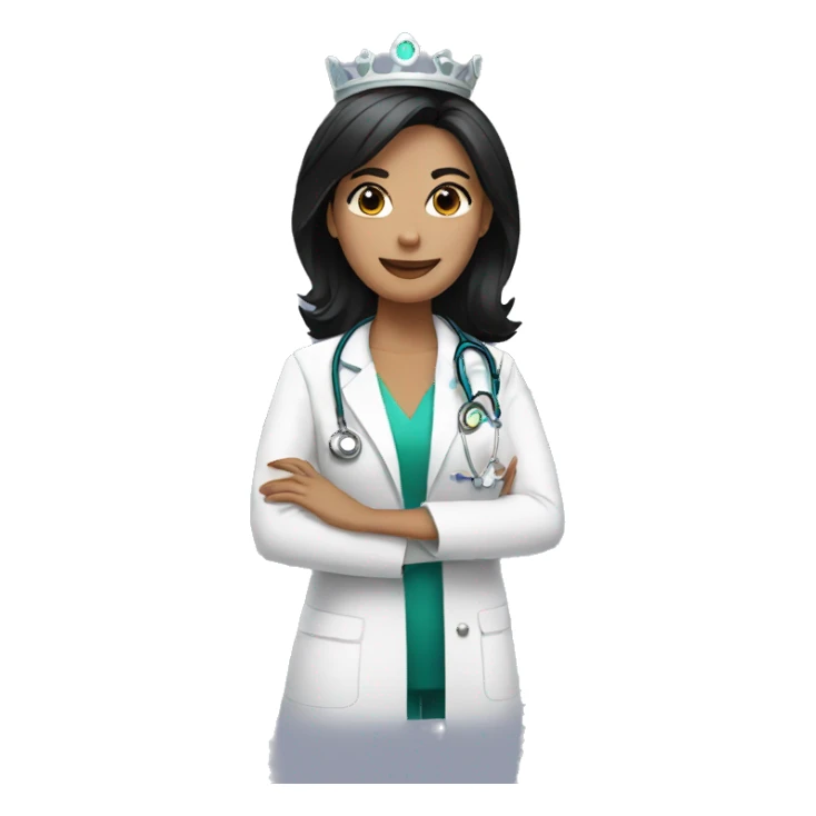 Female doctor with black hair and a crown sticker
