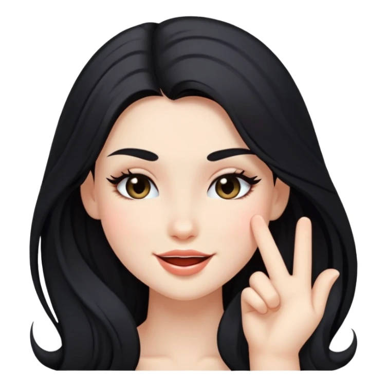 black long hair girl with soft makeup, winking sticker