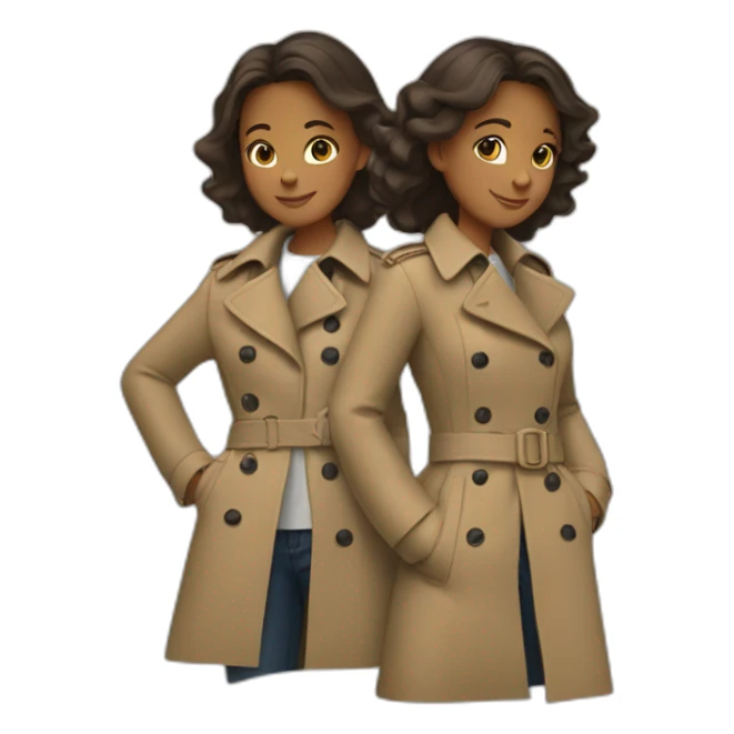 Two girls  shoulders riding in one trench coat sticker
