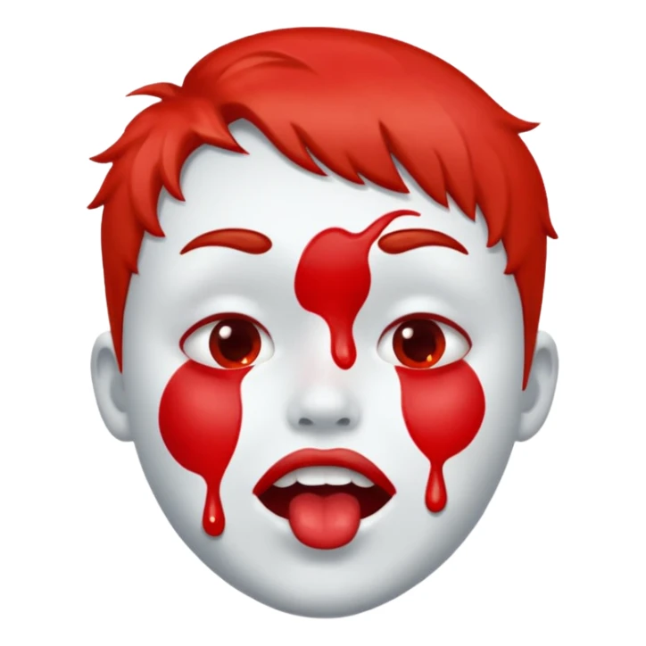 A face showing physical delight and a red face with white paint around its mouth With lots of drool sticker