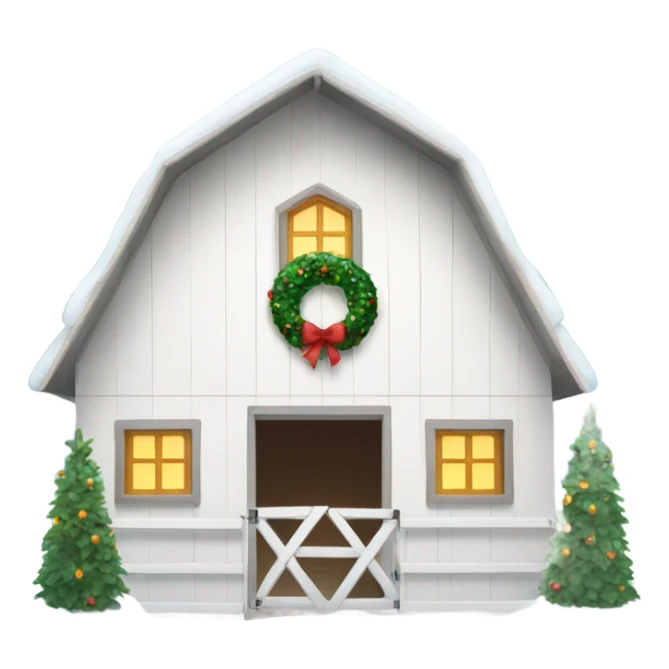 Snowy white barn with Christmas wreath sticker