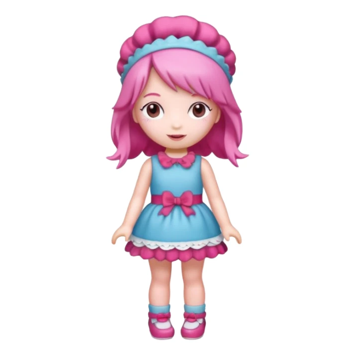 Isolated detaile illustration incredibly raspberry torte doll figurine full body with pink hair and a raspberry hairband sticker