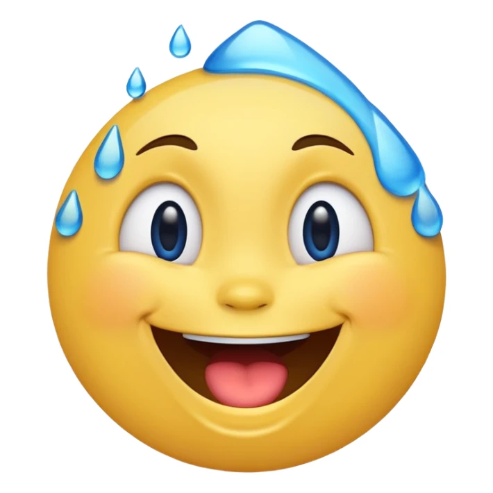 Emoji, yellow round laughing face, blue tears of joy on it  sticker