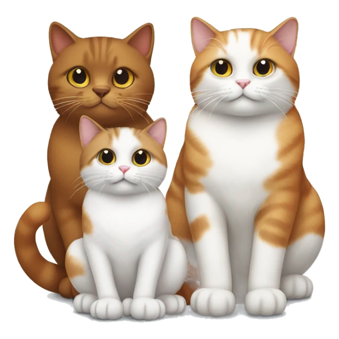 Three cats sitting together one brown, one white, the other orange and white sticker