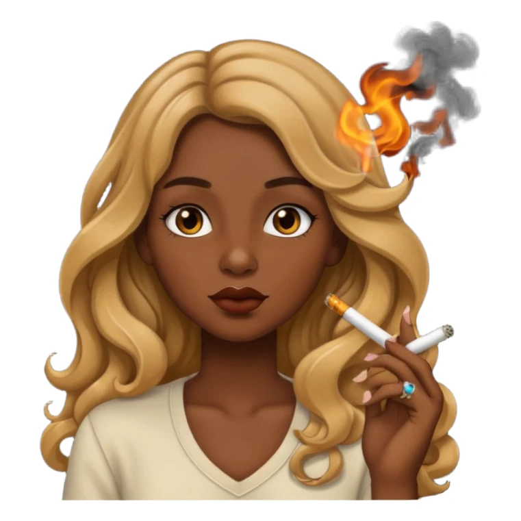 Tan girl with long wavy hair smoking sticker