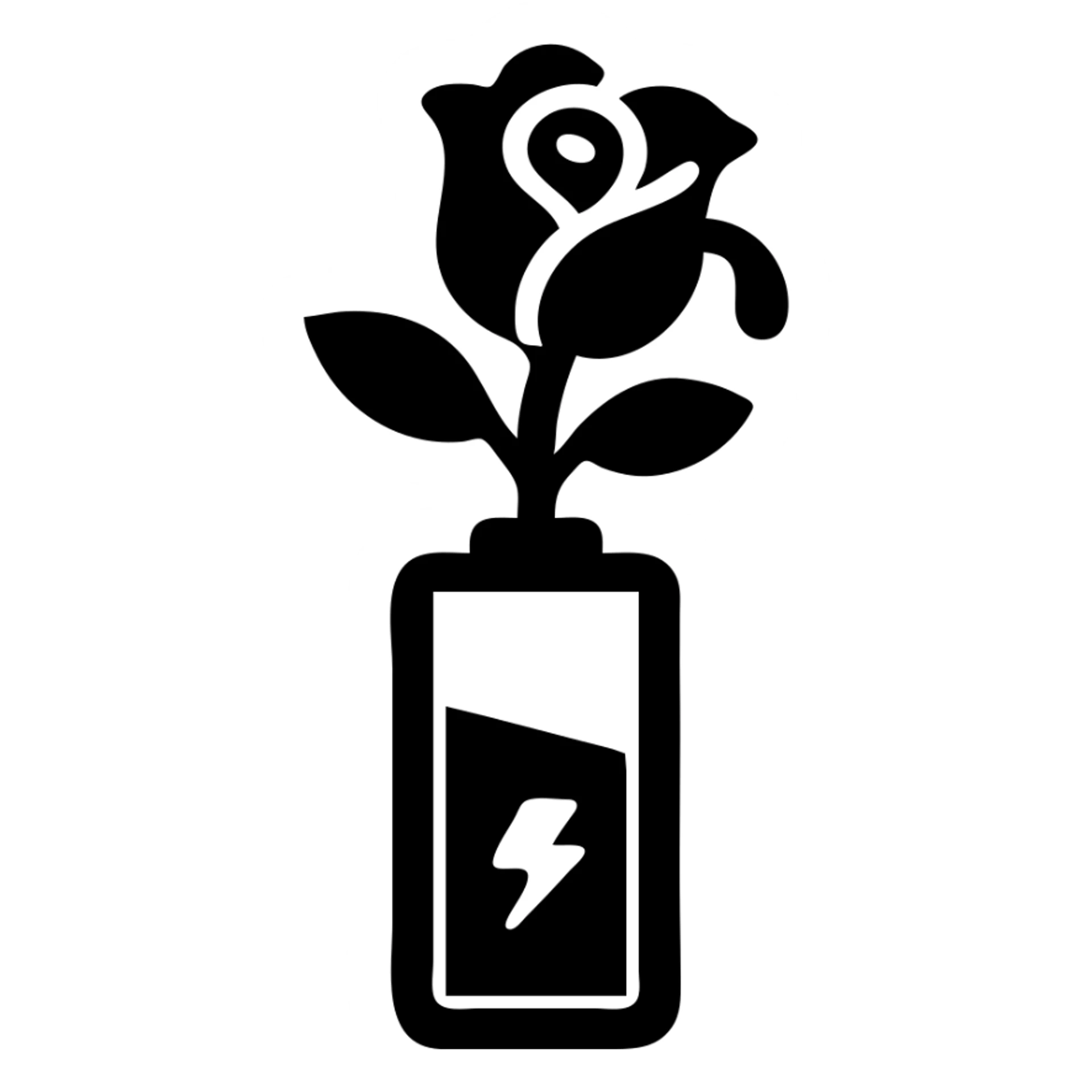 Battery shaped like a rose flower with wilting petals and low power indicator sticker