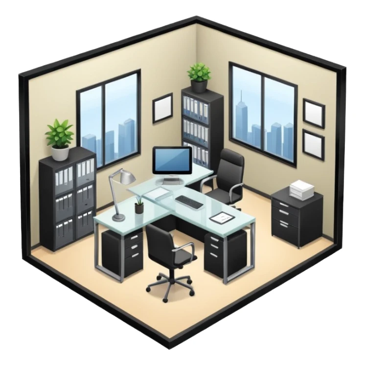 an office for ceo of comany in an isometric style sticker