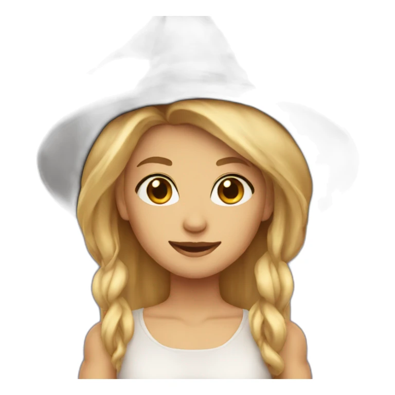 blonde with brown eyes, with a witch hat on her head sticker