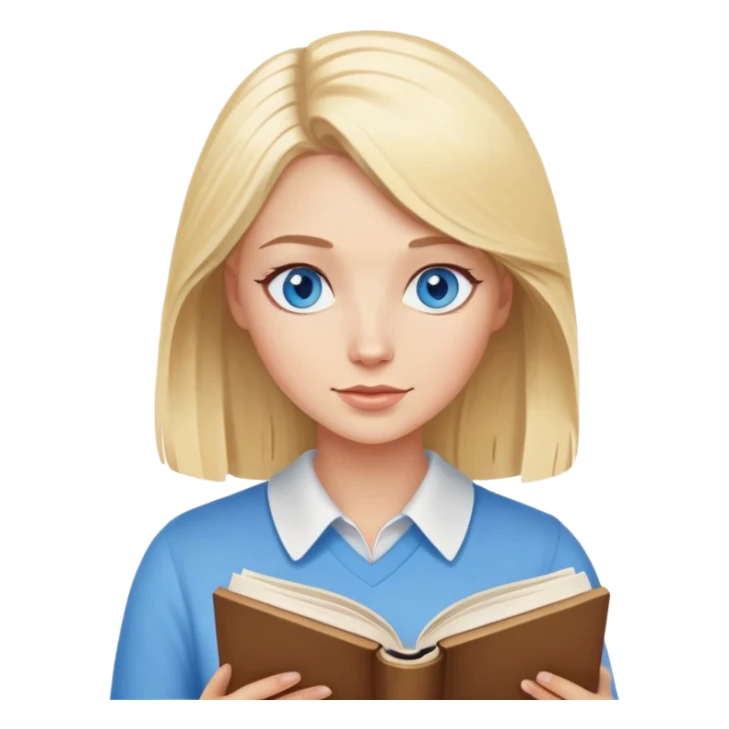Blonde woman with blue eyes reading a book sticker