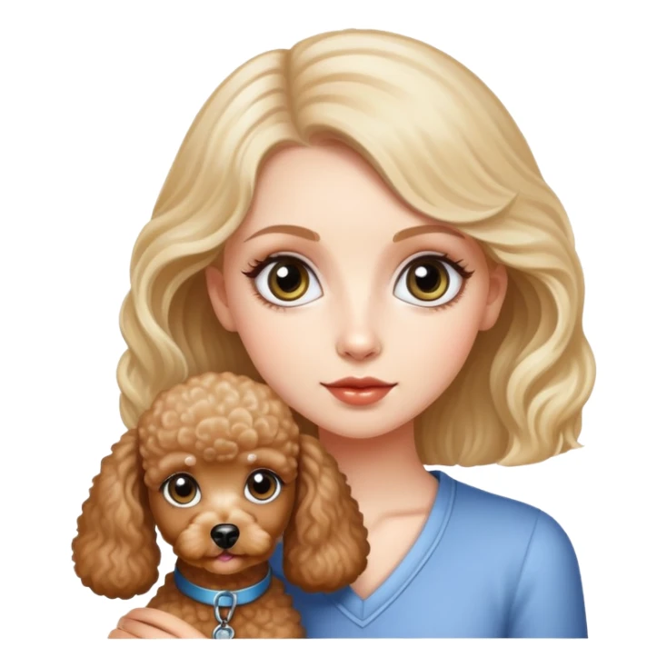A beautiful white girl with big eyes, and a miniature Poodle. sticker