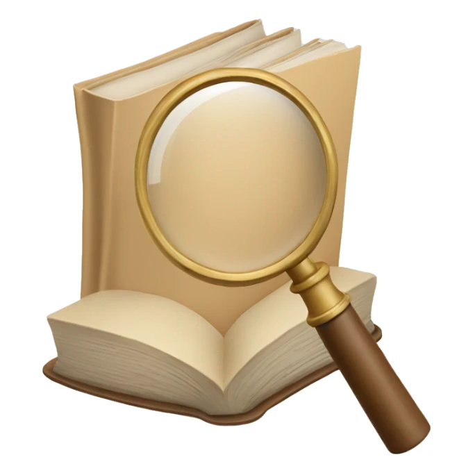 A book in beige tones with a magnifying glass on it sticker